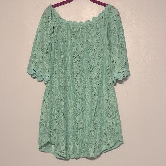 Umgee Mini Tunic Dress Woman's Small Floral Lace Off the Shoulder Fairy Bohemian - Picture 2 of 8
